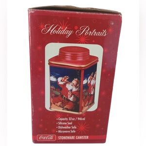 2002 Coca Cola Red Stoneware Canister Holiday Portraits Santa